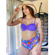 Női lila háromrészes virágmintás fürdőruha + brazil bikini alsó