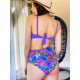 Női lila háromrészes virágmintás fürdőruha + brazil bikini alsó