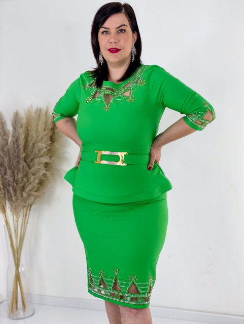 Luxus női kosztüm övvel és díszkövekkel - zöld