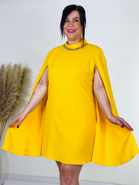 Női rövid alkalmi oversize ruha lánccal - sárga