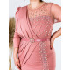 Luxus női alkalmi ruha gyöngyökkel és övvel molett hölgyeknek - rózsaszínű