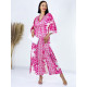 Exkluzív hosszú női kimonó/ruha gombokkal - rózsaszínű