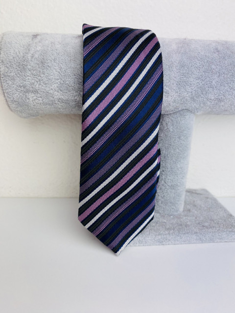 Férfi rózsaszínű-lila keskeny nyakkendő