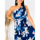 Hosszú női kék virágmintás alkalmi ruha Amal