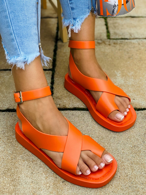 Női nyári platform szandál boka körüli rögzítéssel - narancssárga