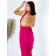 Hosszú női alkalmi ruha masnival és nyitott háttal - rózsaszínű 