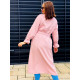 Hosszú luxus női órózsaszínű trench kabát övvel és gombokkal
