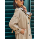 Hosszú luxus női bézs trench kabát övvel és gombokkal