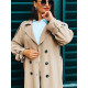 Hosszú luxus női bézs trench kabát övvel és gombokkal