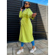 Hosszú luxus női világoszöld trench kabát övvel és gombokkal