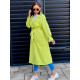 Hosszú luxus női világoszöld trench kabát övvel és gombokkal