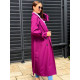 Hosszú luxus női viva magenta trench kabát övvel és gombokkal