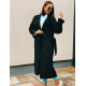 Hosszú luxus női fekete trench kabát övvel és gombokkal
