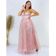 Exkluzív hosszú női csillogó alkalmi ruha - rózsaszínű