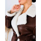 Hosszú női műbőr bélelt télikabát övvel - barna