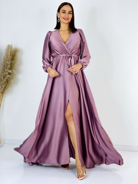 Hosszú női alkalmi ruha hosszú ujjal Vanes - lilás-rózsaszínű