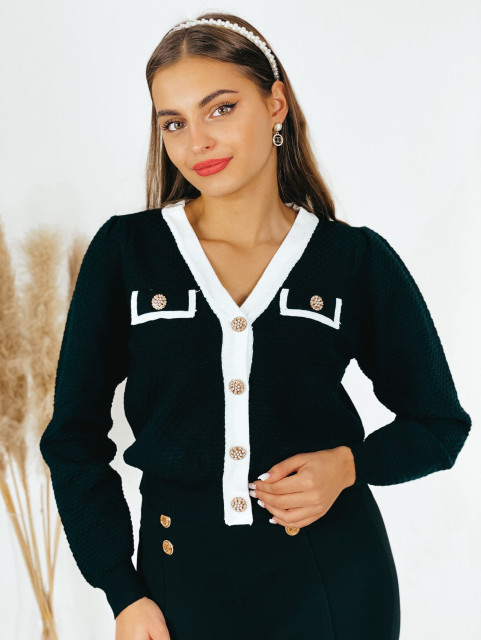 Női kötött pulóver gombokkal CHANILA - fekete