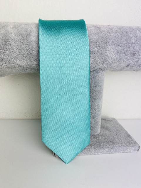 Férfi zöldes-türkizkék szatén keskeny nyakkendő