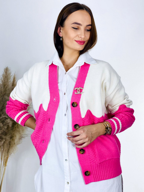 Női oversize pulóver/kabát gombokkal és zsebekkel - rózsaszínű