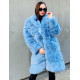Luxus hosszú női kék szőrmekabát Effect