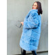 Luxus hosszú női kék szőrmekabát Effect