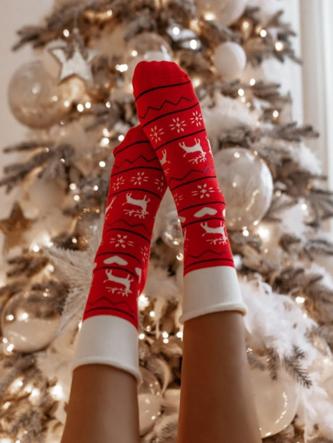 Női extra vastag karácsonyi zokni - piros