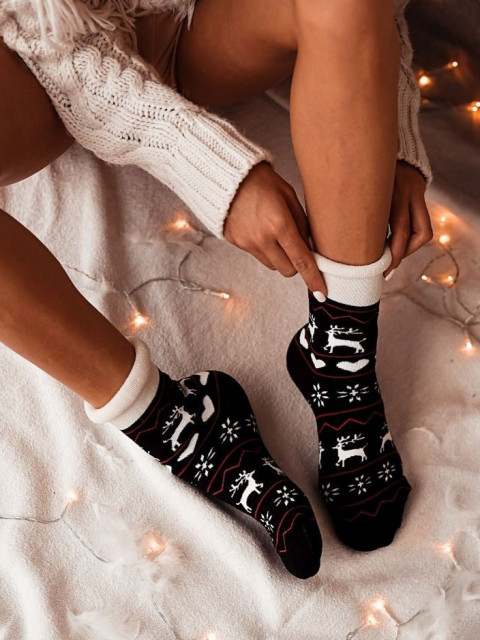 Női extra vastag karácsonyi zokni - fekete