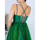 Hosszú luxus, női csillogó alkalmi ruha kötővel - zöld