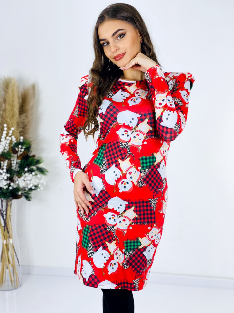 Női karácsonyi elasztikus ruha fodros ujjakkal