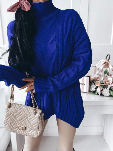 Női kötött garbós oversize pulóver - kék