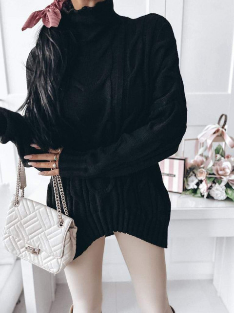 Női kötött garbós oversize pulóver - fekete