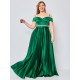Hosszú női szatén alkalmi ruha díszkövekkel molett hölgyeknek - zöld