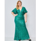 Hosszú luxus női alkalmi ruha flitterekkel - zöld
