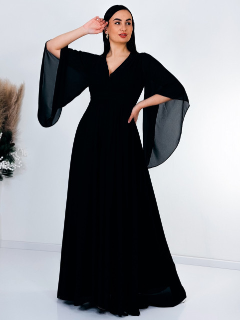 Hosszú női fekete alkalmi ruha Grece