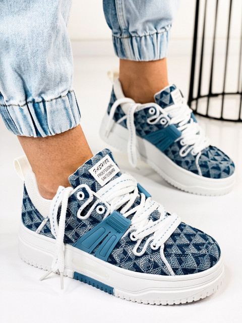 Női mintás cipő platformmal - kék