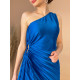 Női aszimmetrikus egyvállas redőzött ruha - kék