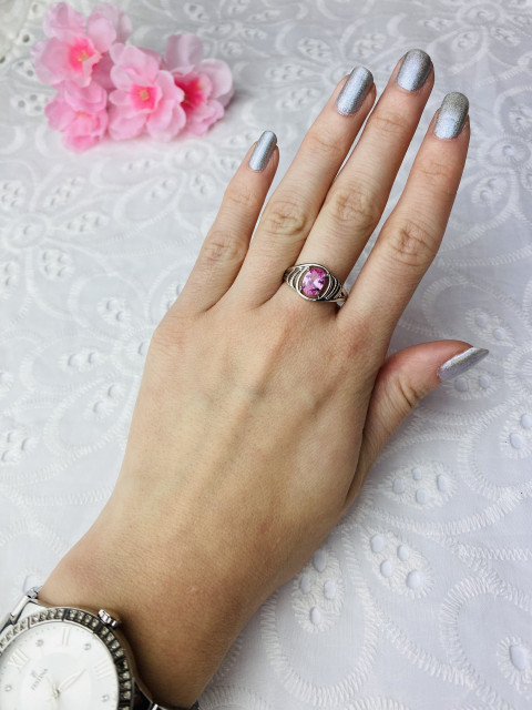Női ezüst gyűrű rózsaszínű kristállyal 7