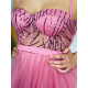 Rövid női rózsaszínű A-szabású alkalmi ruha tüllszoknyával
