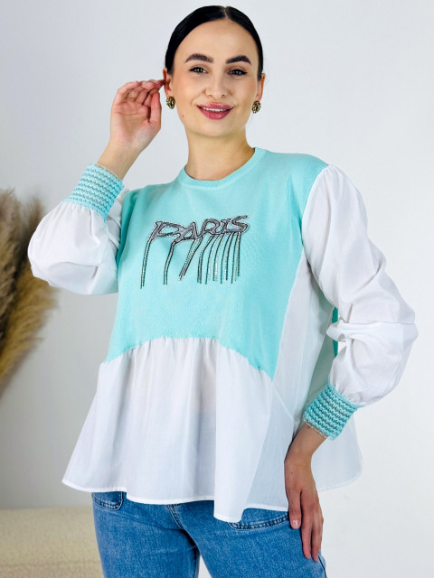 Női türkizkék pulóver - ing PARIS