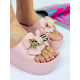 Női rózsaszínű gumipapucs platformmal és masnival