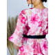 Női redőzött ruha övvel Flowers - rózsaszínű