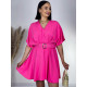 Rövid női neon rózsaszínű ruha vastag övvel